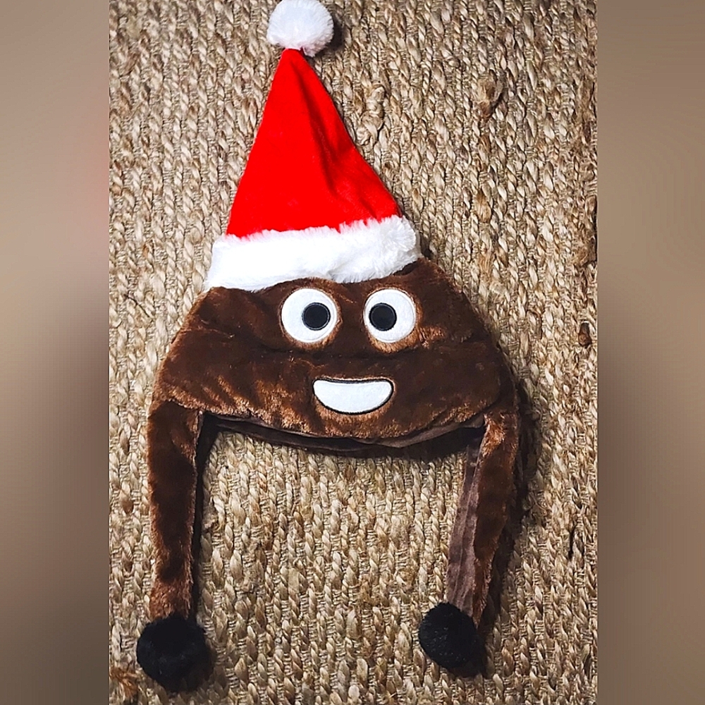 NEW Emoji Plush Christmas Santa Hat Headwear By Top Drawer Poop One Size Adult